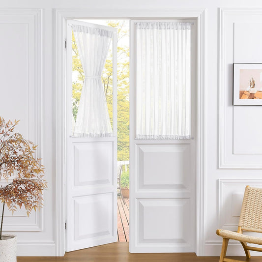 Tollpiz Small Sheer Door Curtain Closet Linen Textured Curtain Sheers Doorway Light Filtering Voile French Door Rod Pocket Curtains Patio Glass Door, 25 x 40 inches Long, White, Set of 1 Panel