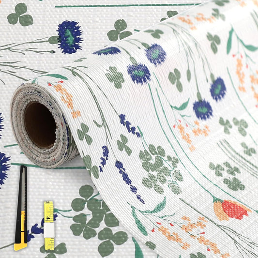FINNEZ Shelf and Drawer Liner 17in x 20FT with Cutting Tool, Non Slip Non Adhesive Drawer Liners for Kitchen Cabinets, Waterproof Floral Cabinet Liner for Shelves, Refrigerator