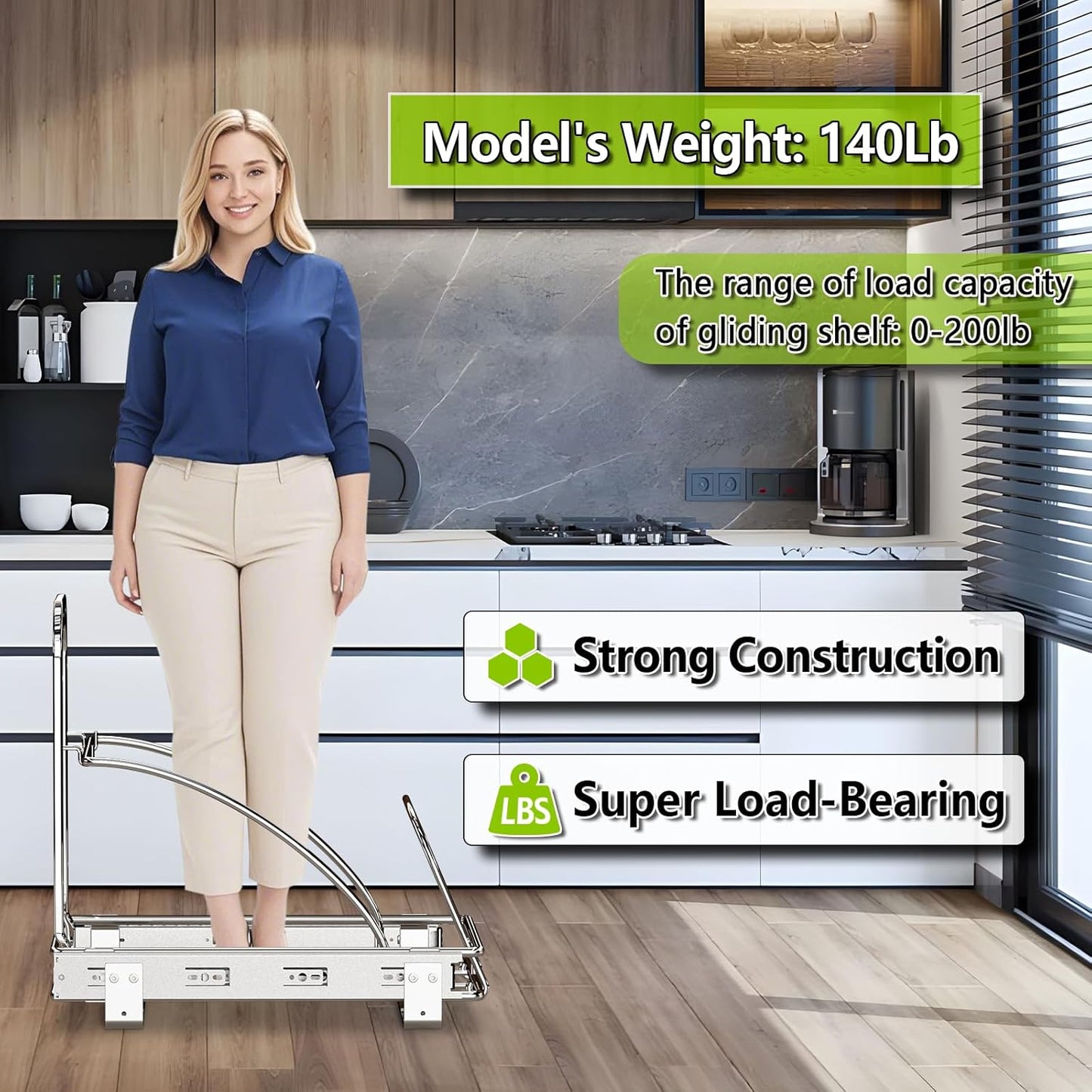 Pull Out Trash Can Slide Rail Under Cabinet 7-13 Gallon 50 Qt Under Sink Trash Can Pull Out Trash Can for Kitchen Cabinets Slide Out Garbage Bin Under Counter, No Can Include (Silver)