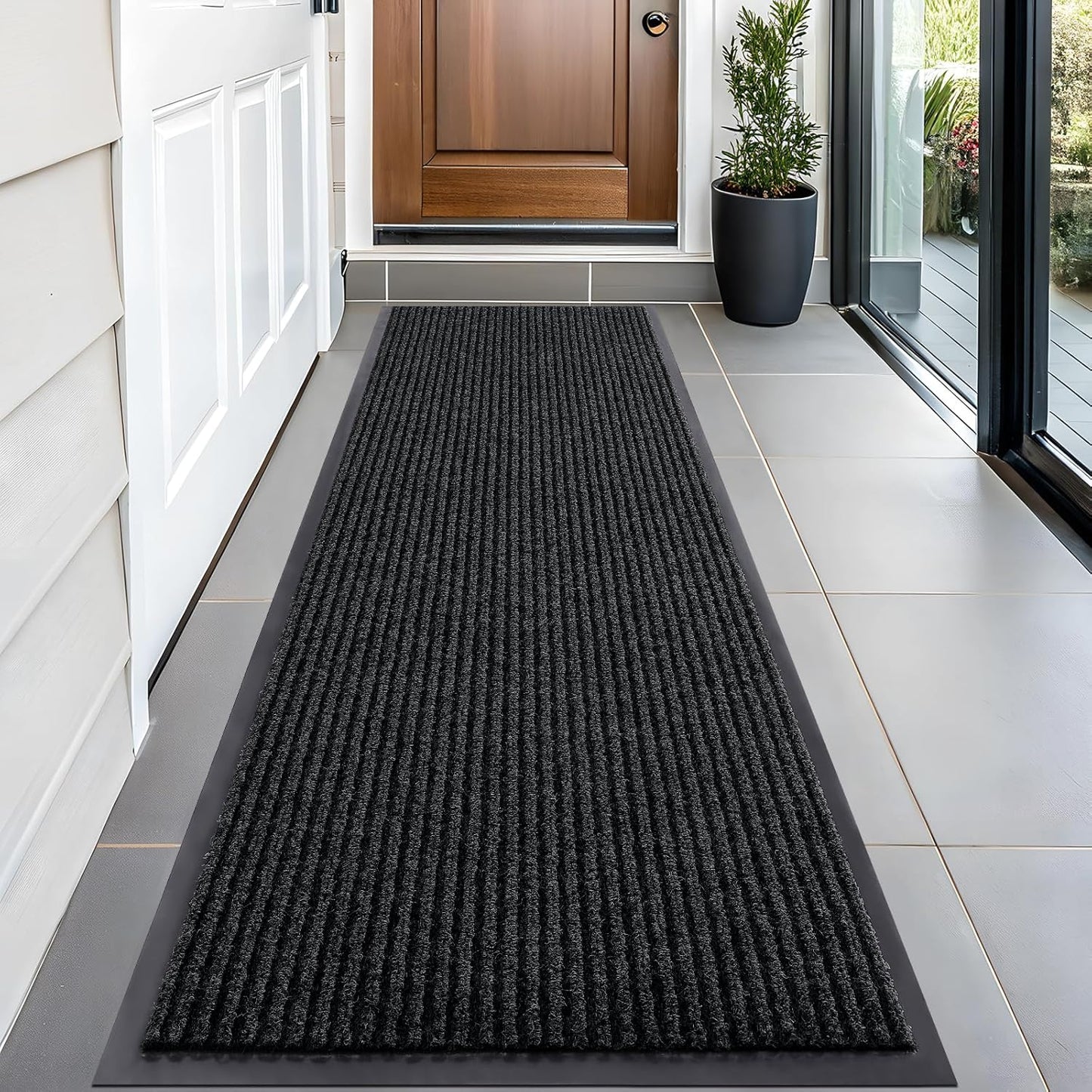 OLANLY Front Door Mat Indoor Outdoor Entrance, Waterproof Heavy Duty Doormat, Fade Resistant, Low Profile, Easy Clean Patio Porch Welcome Floor Mats for Entry, 59x20, Black