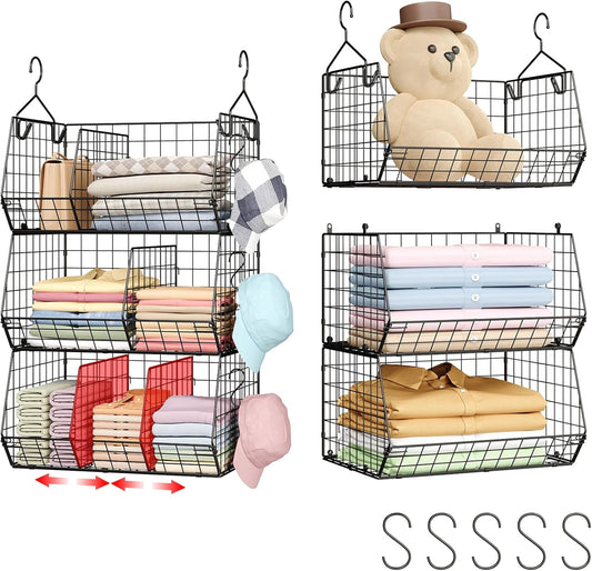 3 Tier Closet Hanging Shelves with Divider, Extra Large Closet Organizers and Storage, Clothes Hanging Organizer Clothing Sweaters Handbags Clutches Accessories