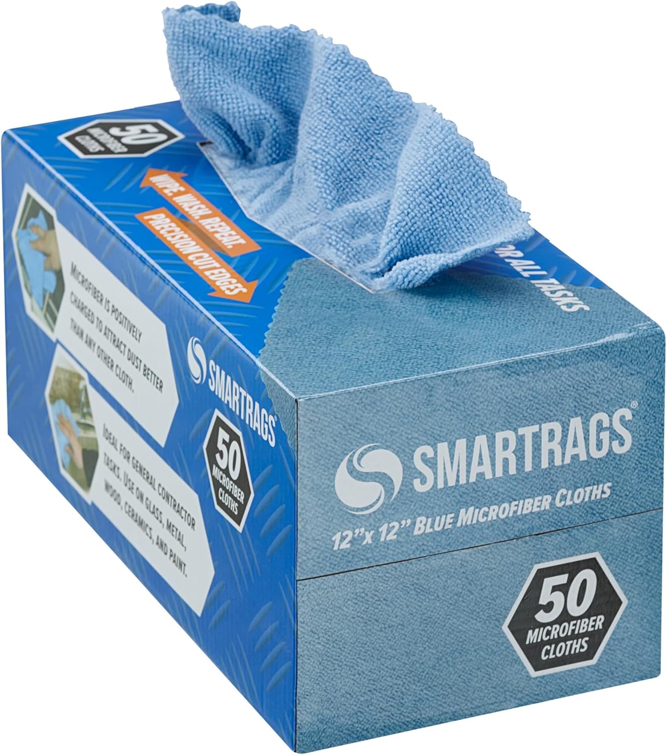 Arkwright Smart Rags in Box - (Pack of 50) Lint Free Microfiber Cleaning Cloth, Scratch & Streak-Free, Dispensable Wash Towels for Cars, Window Glass, and Auto Shop, 12 x 12 in, Blue