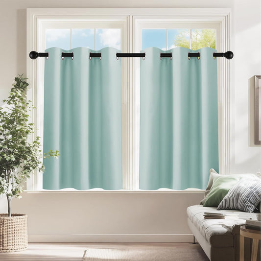 PONY DANCE Aqua Short Blackout Curtains 36 inch Length for Kitchen, Privacy Small Black Out Grommet Half Window Drapes for Bathroom Cabinet Camper RV Bunk(W42 x L36 inch, 2 Panels)