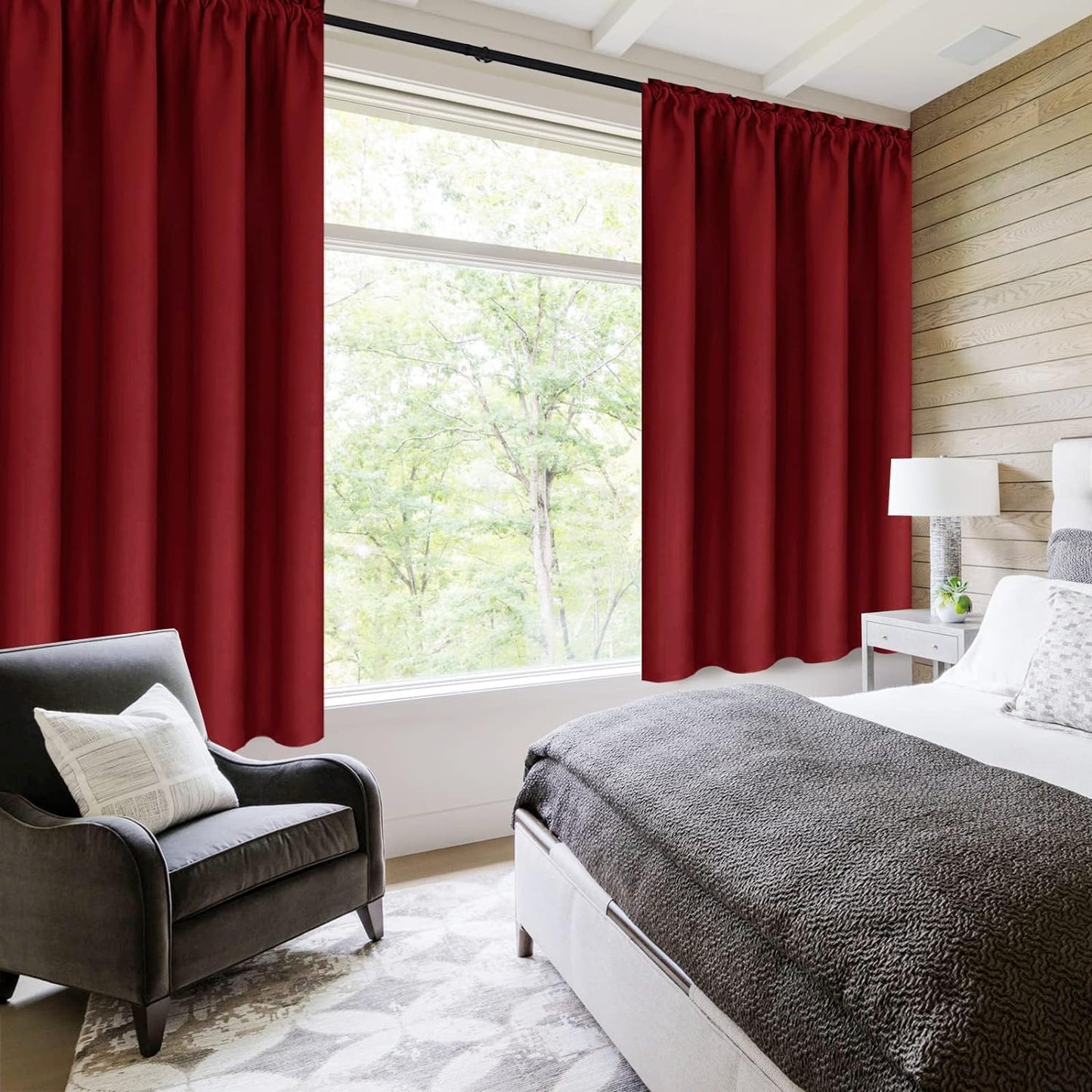 DWCN Burgundy Blackout Curtains for Small Window, Thermal Insulated Energy Saving Room Darkening Curtains for Kitchen/Bedroom (W42 x L36 inch, Set of 2 Panels, Top of Rod Pocket)