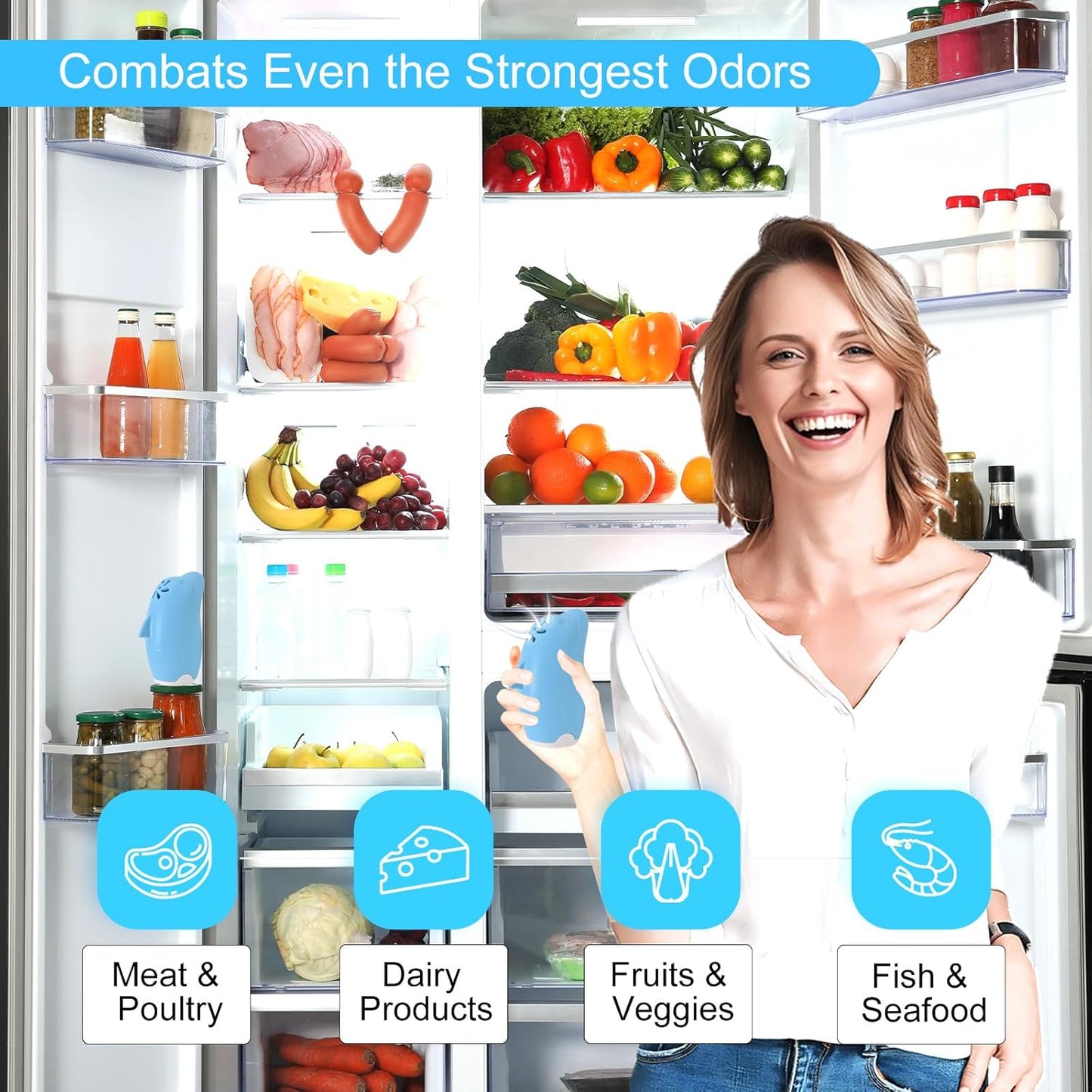 Asltw Dolphin Refrigerator Deodorizer, Refrigerator Odor Eliminator, Fridge Air Freshener, Multi-purpose Odor Eliminator for Home, Cute Gifts, Kitchen Gadgets Cute Kitchen Accessories (Blue)