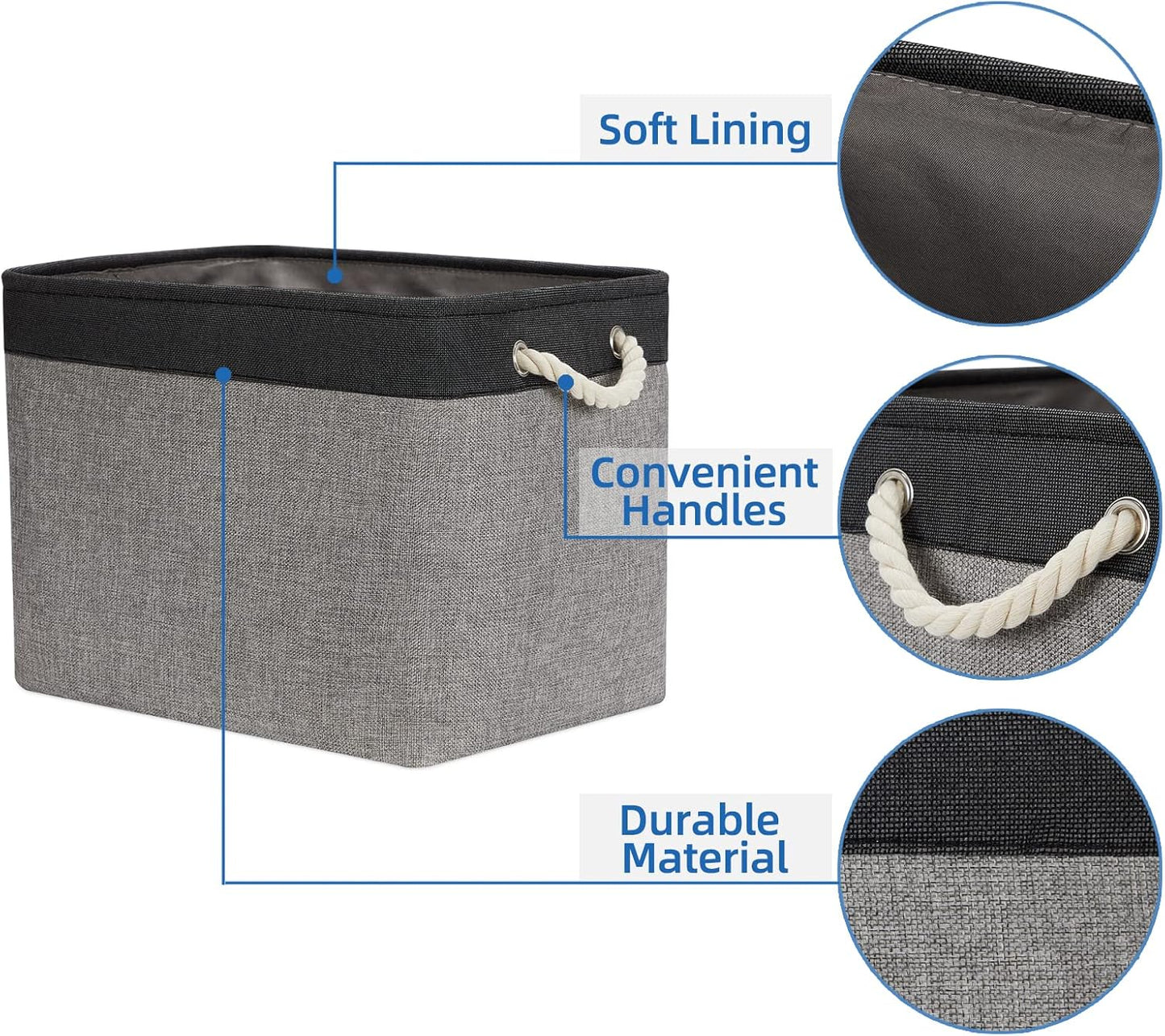 Temary Large Storage Baskets 2 Pack Cloth Basket for Shelves Collapsible Decorative Storage Organizer Baskets Canvas Storage Bins with Handles for Home(Grey&Black,16Lx12Wx12H Inches)