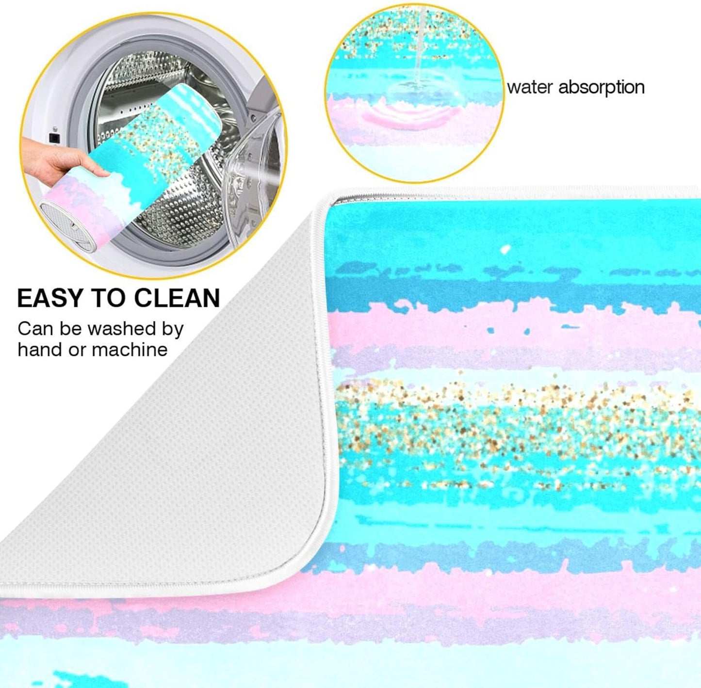 Turquoise Stripe Dish Drying Mat for Kitchen Countertop 18x24 Rectangle Teal Aqua Large Drying Mat Reusable Quick Dry Dish Sink Absorbent Mats Dishwasher Easy Clean Decorative Home Decor Essentials