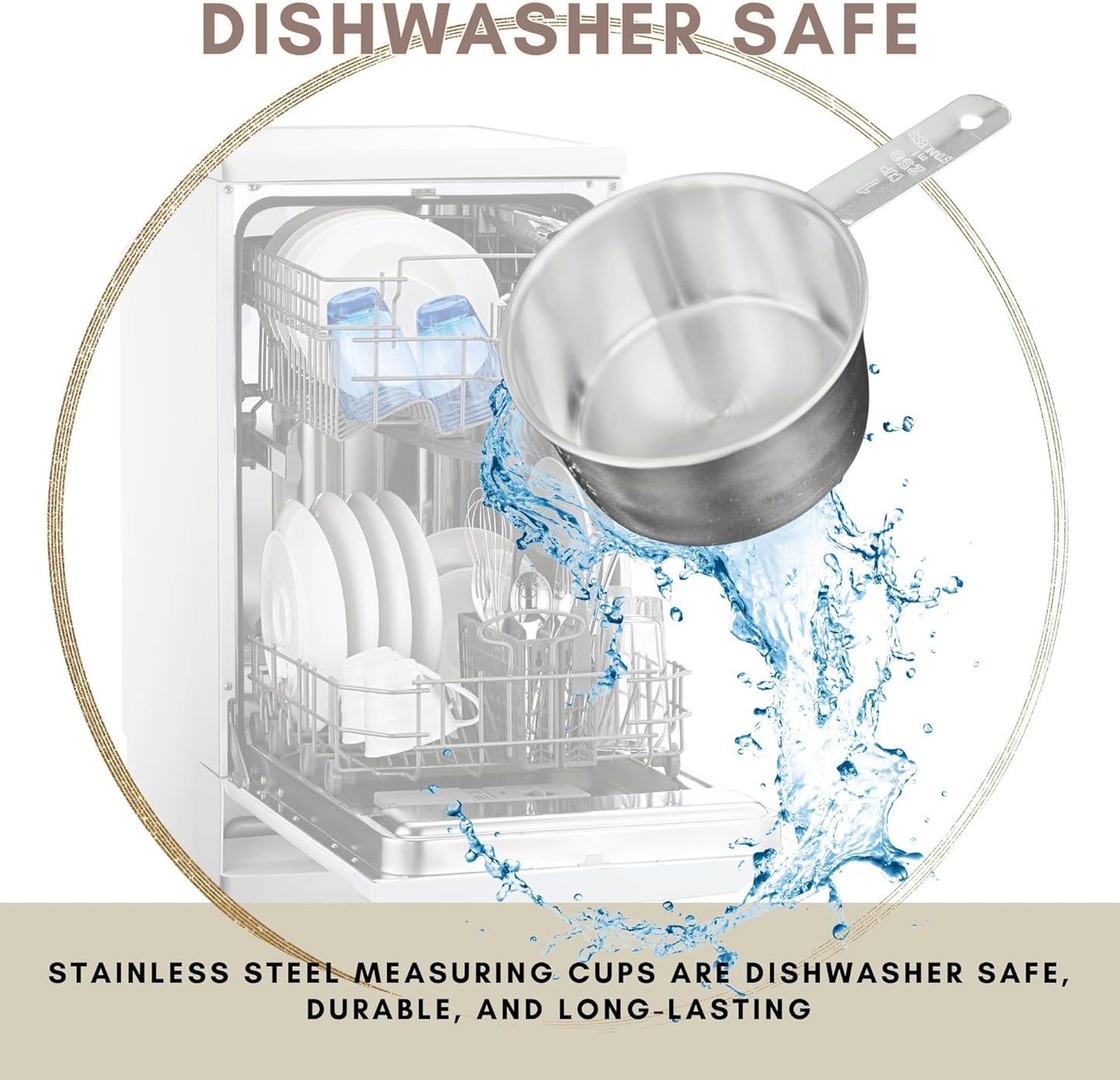 1 Cup Stainless Steel Measuring Cup | Sturdy Metal 250 ml | 240 cc | 8 oz | Single Cup for Wet and Dry Ingredients | Great for use as 1 Cup Dog Food Scoop - 4 PK