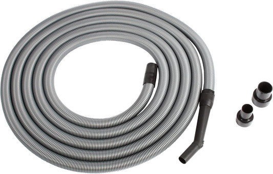 Cen-Tec Systems 30 Ft. Premium Shop Vacuum Extension Hose with 2 tank adapters and 1.25" curved end, Silver