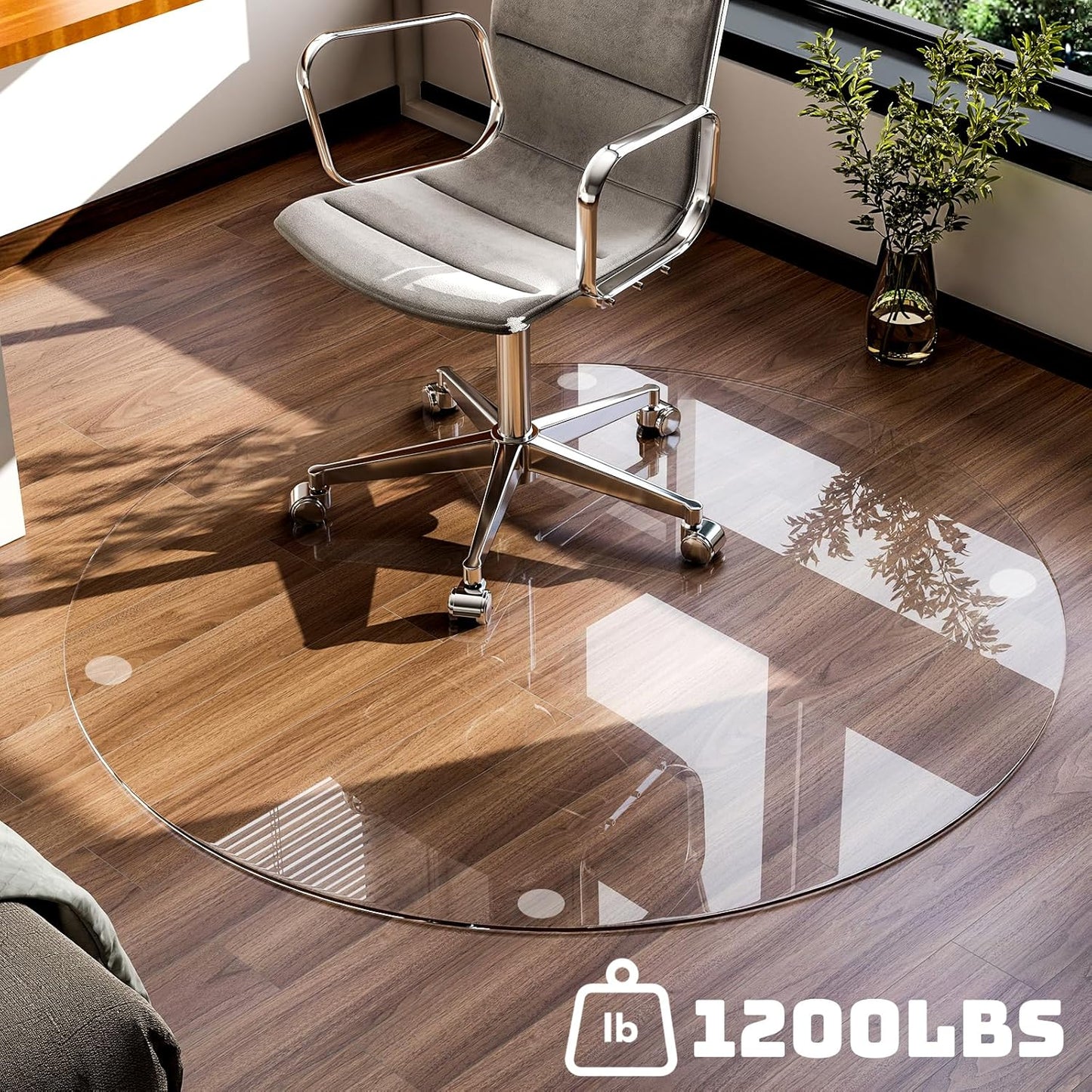 46" x 46" Glass Chair Mat, Round Tempered Glass Floor Mat for Chair on Carpet, Office Chair Mat for Hardwood Floor, Hard Floor Chair Mats for Office and Home, Transparent