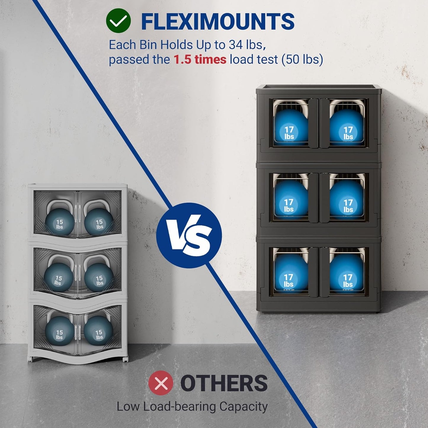 FLEXIMOUNTS 110 QT Stackable Storage Bins With Lids, Collapsible Plastic Storage Bins With Doors and Built-in Wheels For Home Dorm Closet Organizers and Storage, 3 Pack Cubes, Black