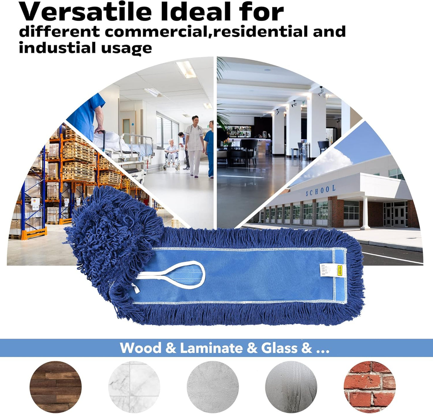 Matthew Cleaning 36'' Industrial Strength Cotton Dust Mop Refill Washable Replacement Heads for Residential & Commercial Use Fit Standard Dust Mop Frames, Hardwood, Laminate, Concrete Floors 1 Pack