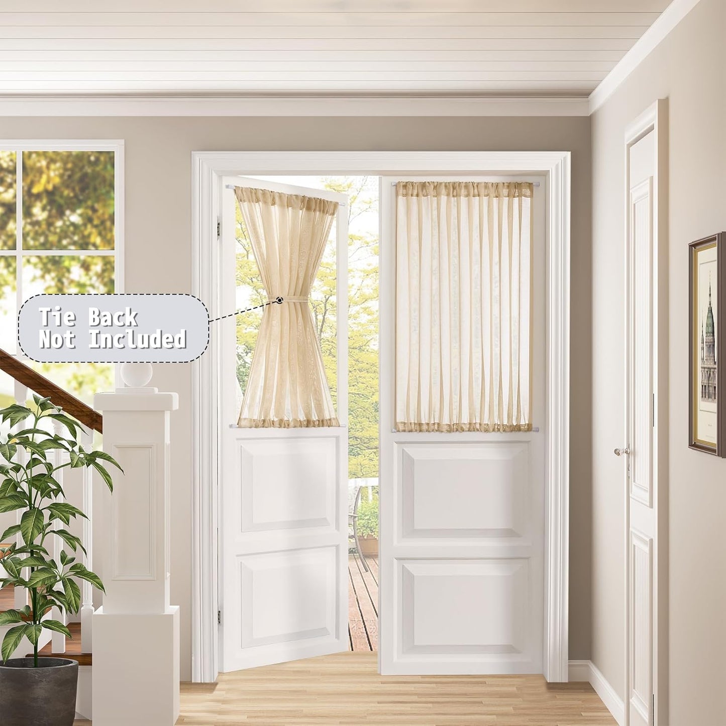 Tollpiz Sheer Door Curtains Closet Linen Textured Curtain Sheers Doorway Light Filtering Voile French Door Rod Pocket Curtains Patio Glass Door, 54 x 63 inches Long, Beige, Set of 1 Panel