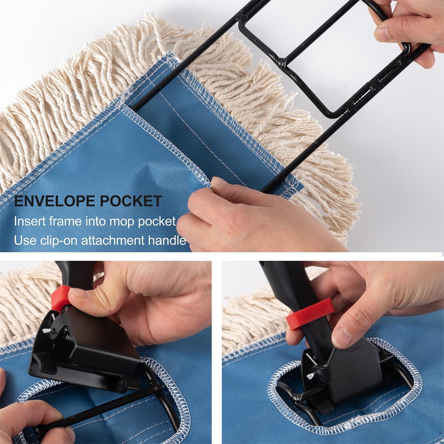 MATTHEW CLEANING 24'' Industrial Strength Cotton Dust Mop Refill Washable Replacement Heads For Residential & Commercial Use Fit Standard Dust Mop Frames, Hardwood,Concrete Floors Blue&White Pack of 6