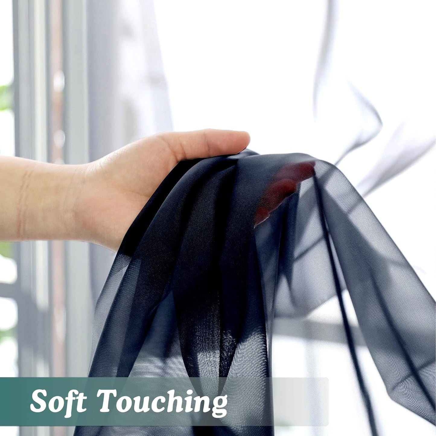 Chyhomenyc Navy Blue Sheer Scarf Valances for Windows 216 Inch Extra Long, Window Scarf Drapes Rod Pocket Backdrop for Wedding Arch Draping/Party/Canopy Bed/Living Room, 2PC, 18 Feet Length