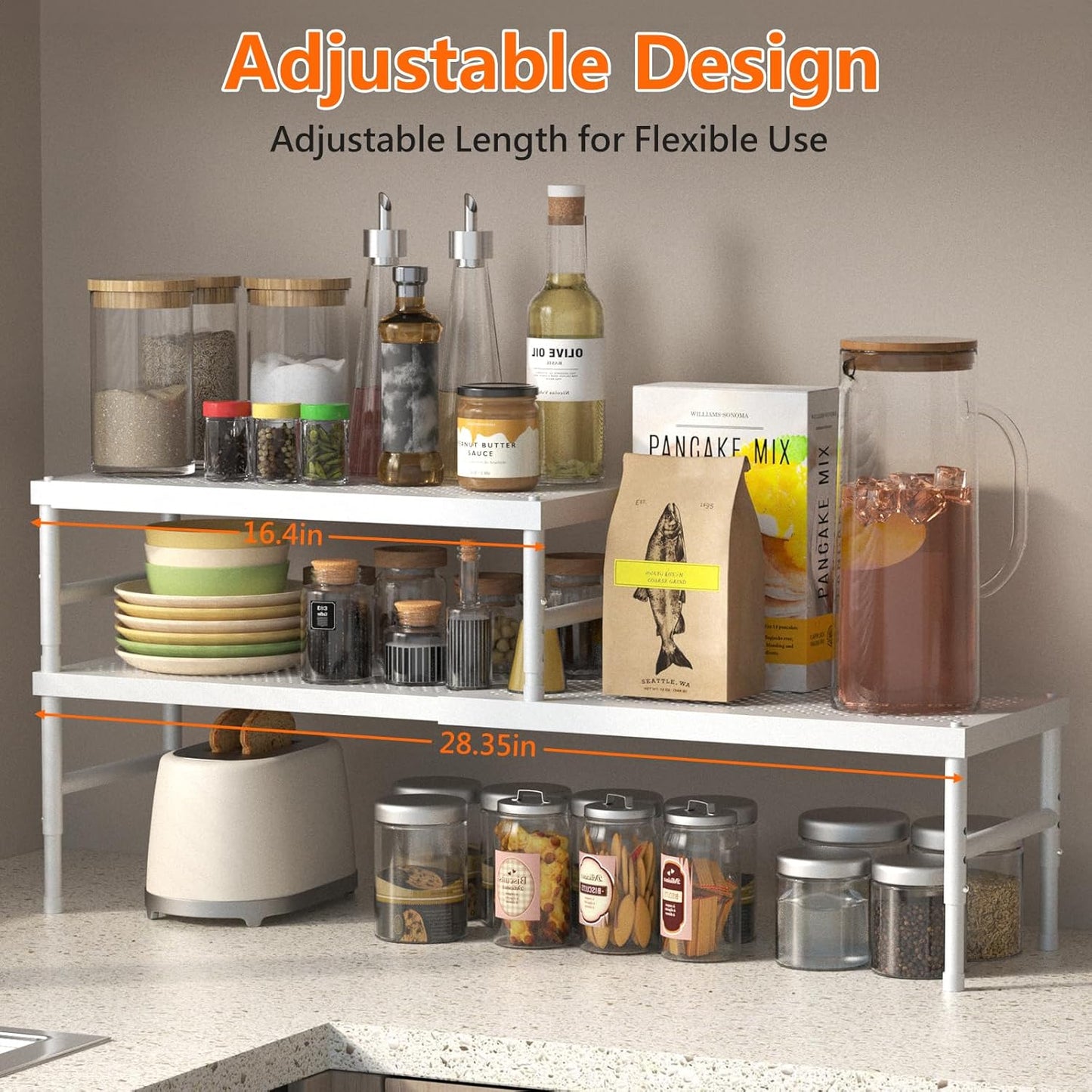 Expandable adjustable stackable kitchen organizer,Spice Racks,Counter Shelf for Cabinets,Small Cupboard Organizers,Heavy Duty Metal Pantry Storage Shelves Racks for kitchen, cabinet, study, bathroom