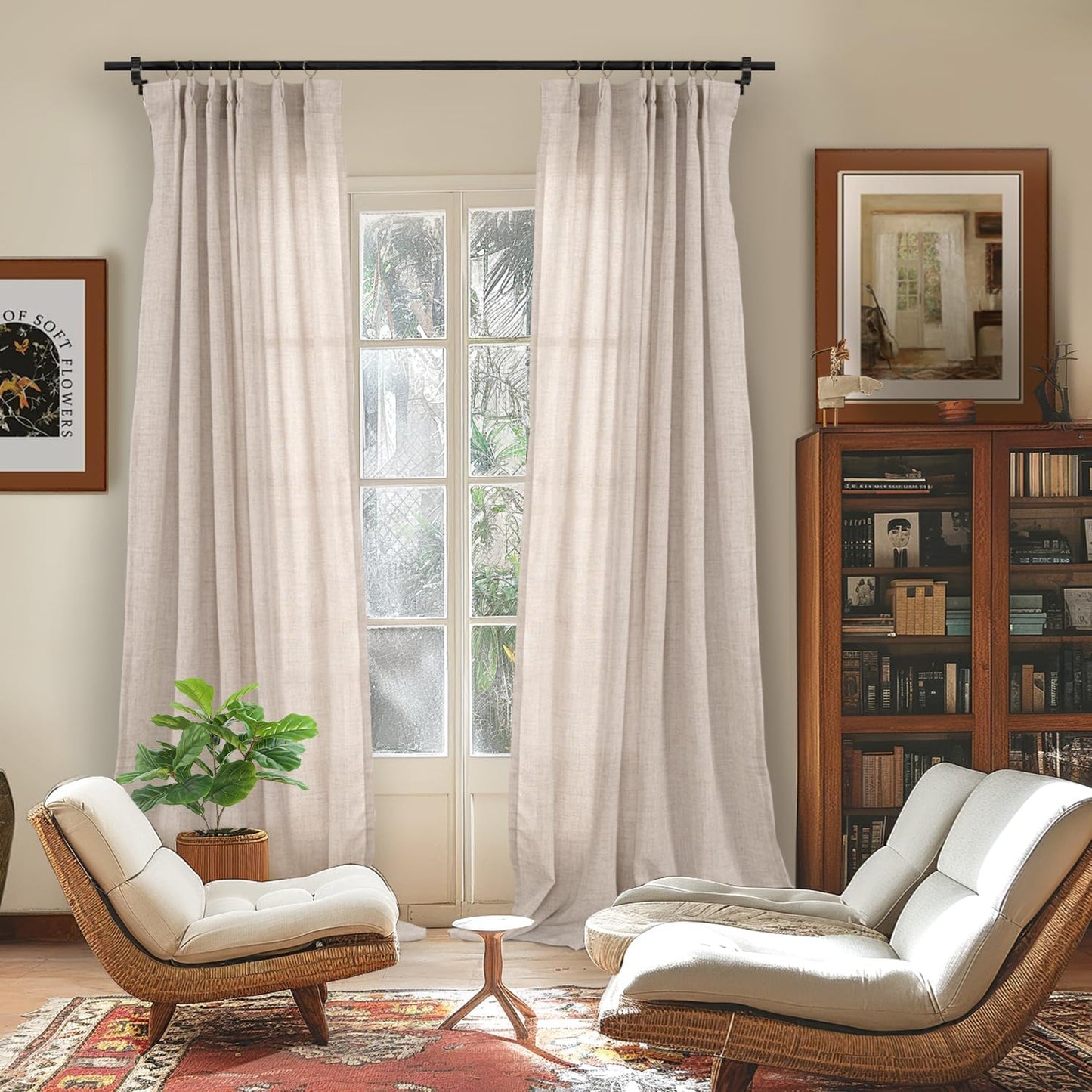 YoungsTex Natural Linen Back Tab Curtains 84 Inch Length 2 Panels - Light Filtering Drapes Rustic Semi Sheer Window Treatments for Living Room Bedroom, 40 X 84 Inch