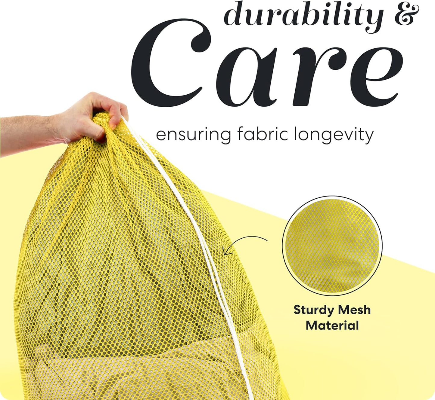 Handy Laundry Mesh XL Laundry Bags - Durable, Machine Washable with Secure Drawstring Closure - Perfect for College Dorms, Laundromats, Apartments (Yellow, Large 24" x 36", 2-Pack)