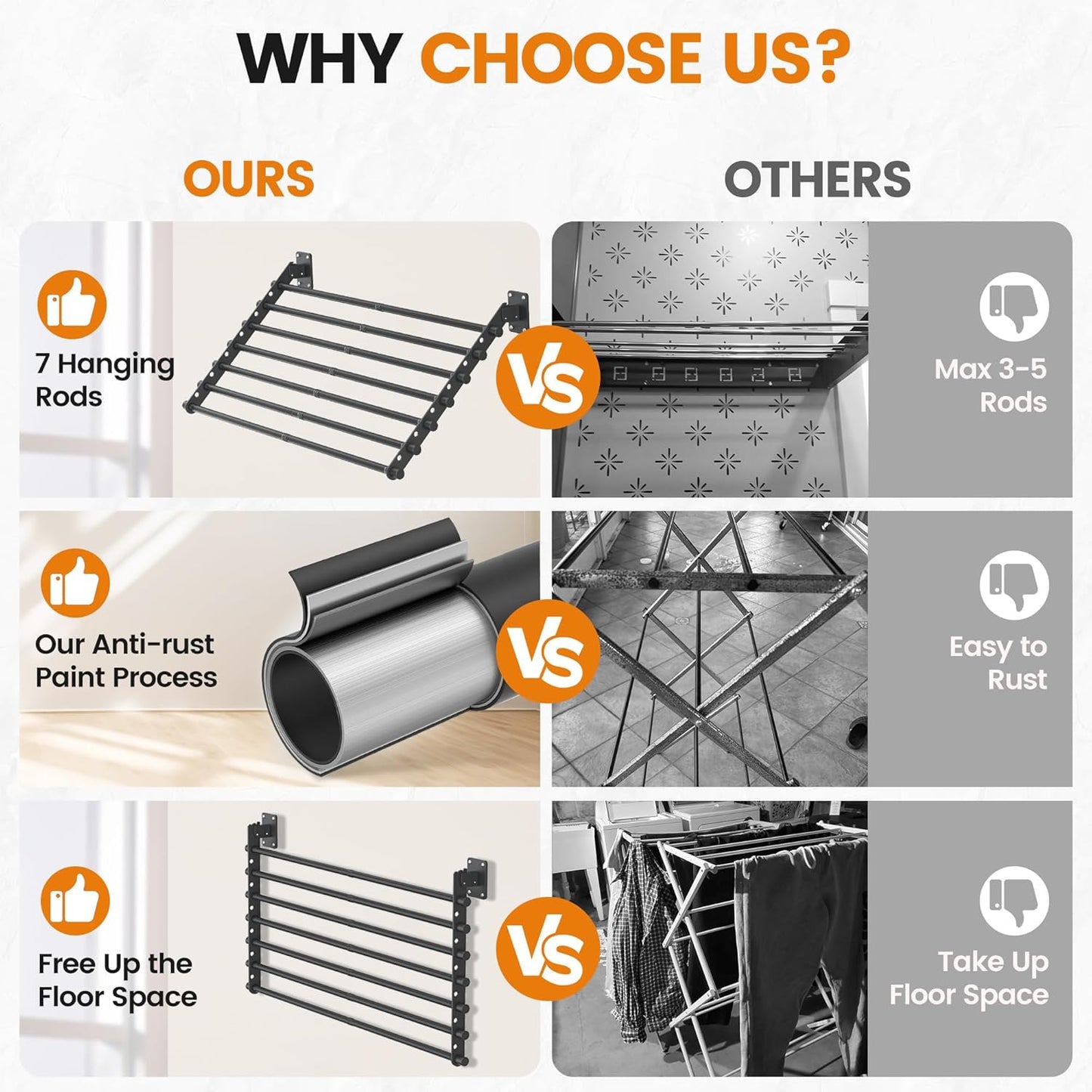 Wall Mounted Clothes Drying Rack 57 Inch – Foldable Laundry Drying Rack for Wall Mount, Space Saving Indoor Drying Rack for Clothes, Compact & Sturdy Design