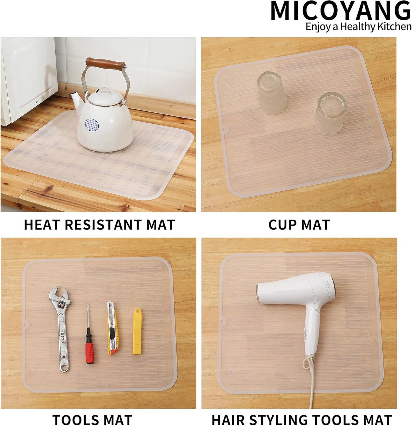 Silicone Dish Drying Mat for Multiple Usage,Easy clean,Eco-friendly,Heat-resistant Silicone Mat for Kitchen Counter or Sink,Refrigerator or Drawer Liner Translucent XL 18 inches x 16 inches