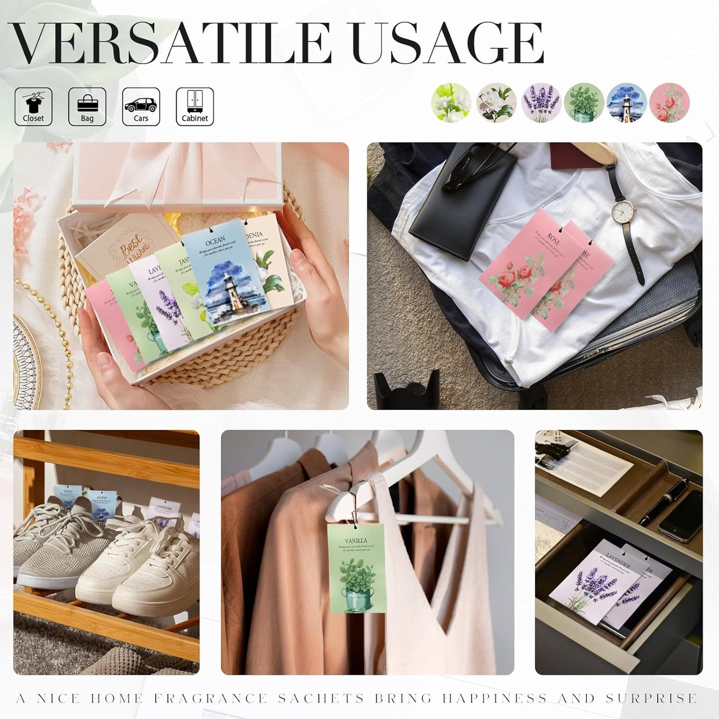 Ocean Scented Sachet Bags - 12 Pack Closet Freshener Odor Eliminator, Long Lasting Home Fragrance for Drawers, Wardrobes & Cars, House Smell Good Products, Air Freshener for Closet