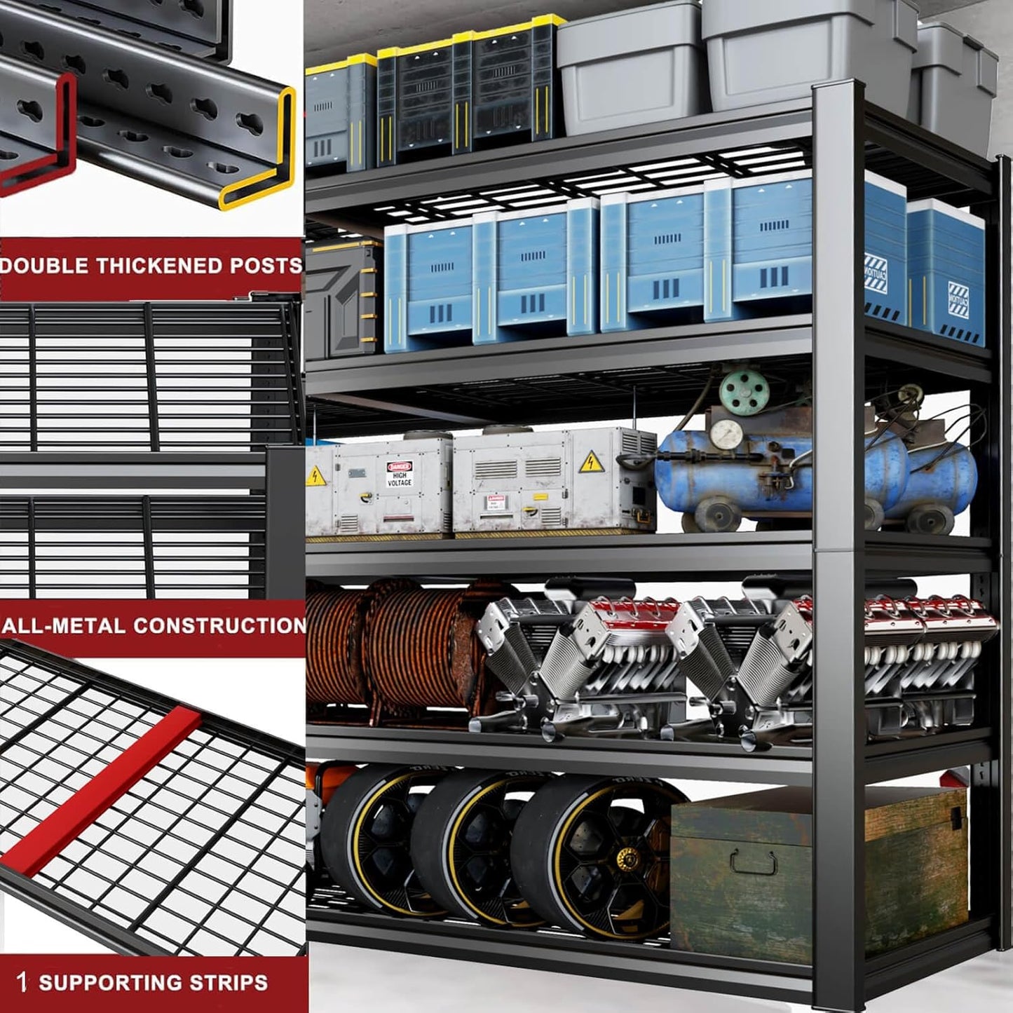 65" W Garage Shelving Heavy Duty, 5 Tier Garage Shelves, 30" D Adjustable Storage Shelving Unit, Commercial Metal Shelf for Warehouse, Pantry, School, Shop, 68" Wx30 Dx79 H, 2 Pack