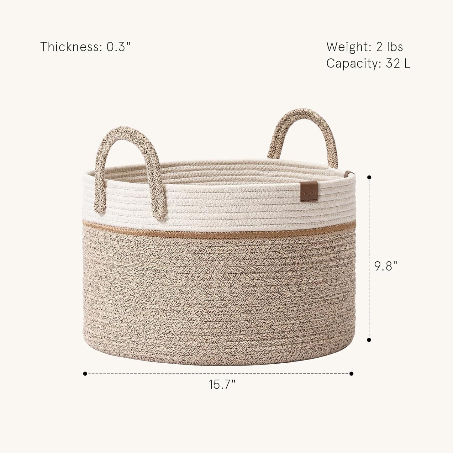 LA JOLIE MUSE Woven Basket Rope Storage Baskets - Tall Cotton Basket, Laundry Basket for Blanket, Kids Toy, Nursery Clothes Hamper Basket-S