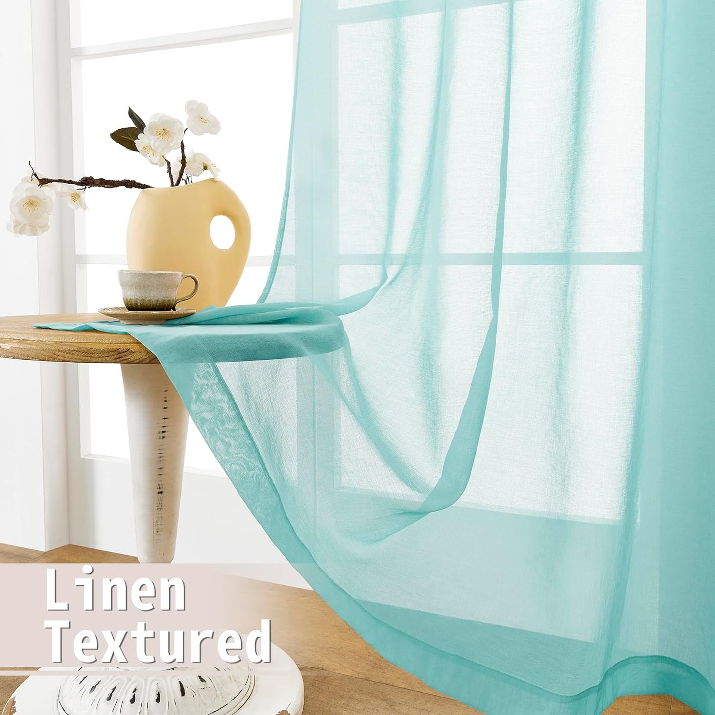 Tollpiz Sheer Curtains Closet Linen Textured Curtain Sheers Doorway Light Filtering Voile Patio Glass Door Rod Pocket Curtains French Door, 54 x 80 inches Long, Crystal Blue, Set of 1 Panel