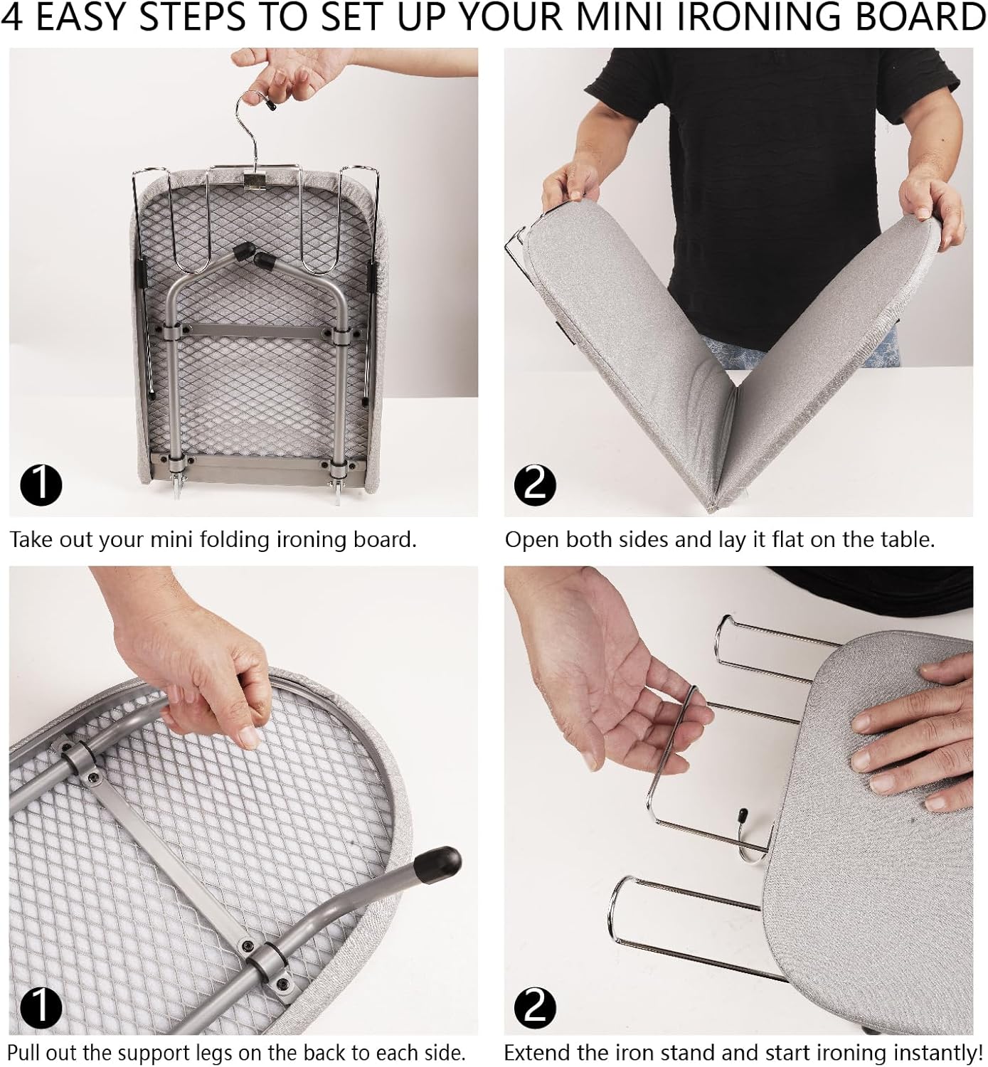 Metal Tabletop Ironing Board with Iron Rest, Portable Ironing Board Small with Heat Resistant Cotton Cover, Mini Iron Board for Small Space and Travel, 32 x 12 Inch (Gray)