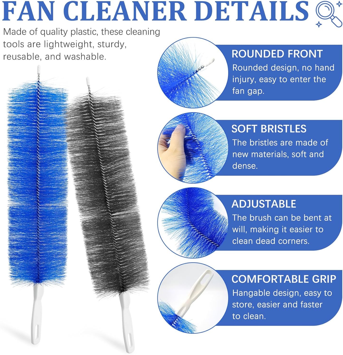 10Pcs Floor Fan Cleaning Brush Set, Bendable Fan Duster, Microfiber Detail Duster Sticks, Cleaning Sponges,Pedestal Fans Tools for Air Conditioning Home Car Vents Curtain Box