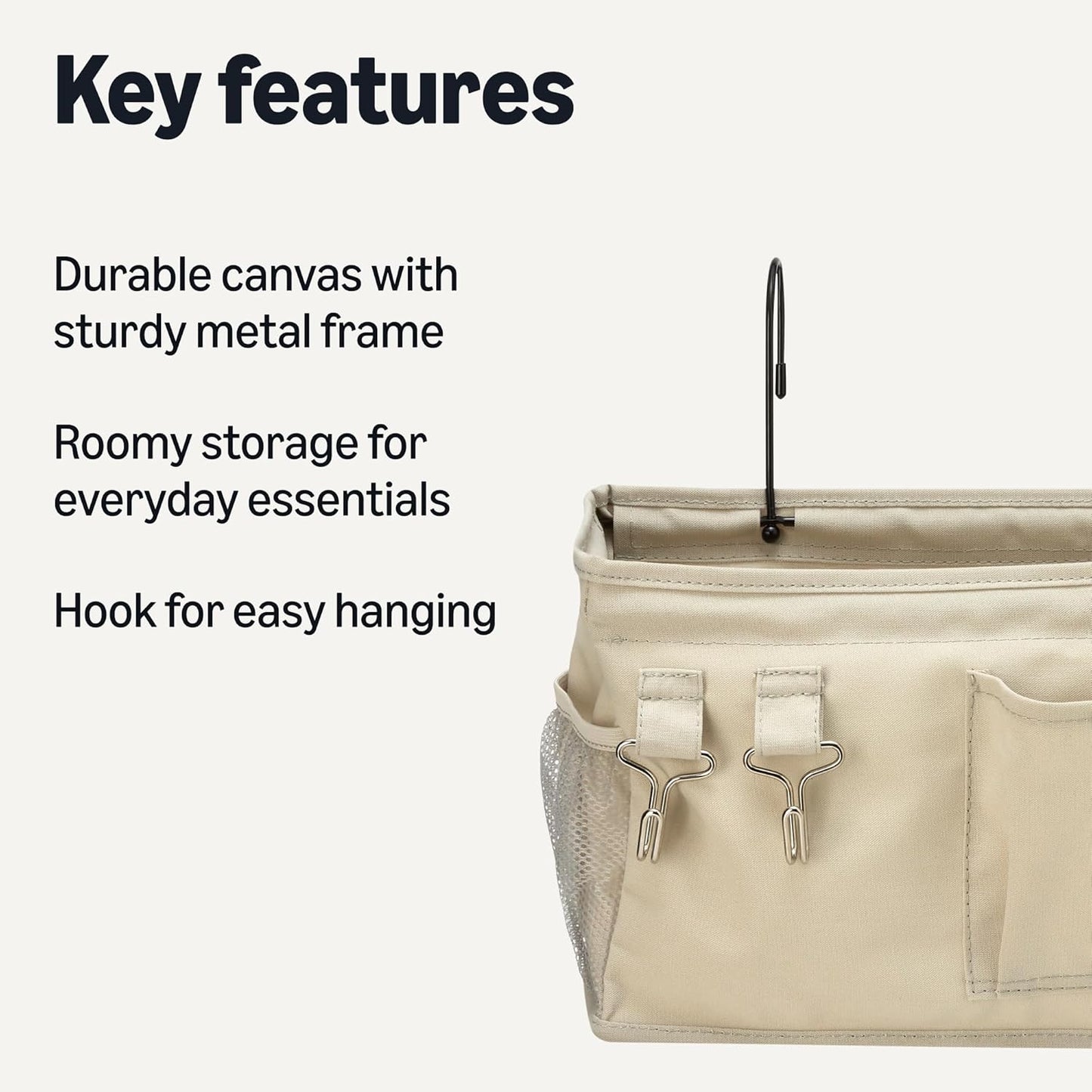 Amazon Basics Bedside Caddy Hanging Storage Organizer, 4.72 x 14.57 x 7.87 in, Linen, Dark Grey