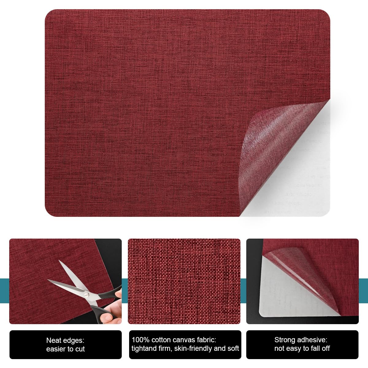 J.CARP 2Pcs Linen Repair Patches, Large Self-Adhesive Fabric Patch for Sofas, Couch, Furniture, Car Seats (8 * 11 inches-2PCS Red)