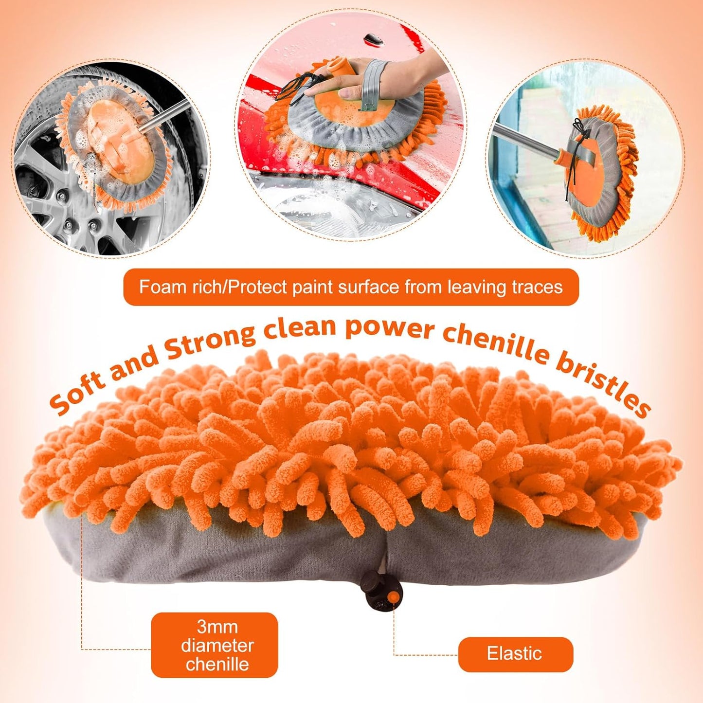 Layhit 5 Pcs Car Wash Mitt Set, Brush Not Included, Microfiber Mitt Cleaning Car Truck Washing Tools Kit RV Pickup Chenille Scratch Replacement(Orange)