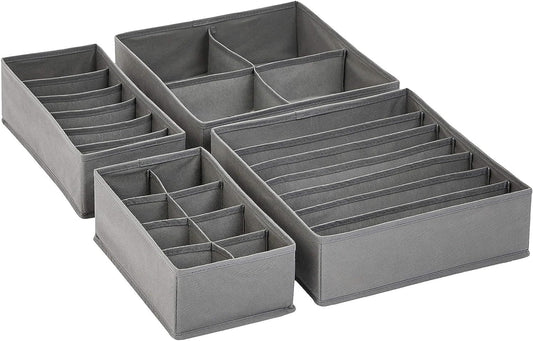 Amazon Basics Dresser Drawer Storage Organizer for Undergarments, Set of 4 - Gray