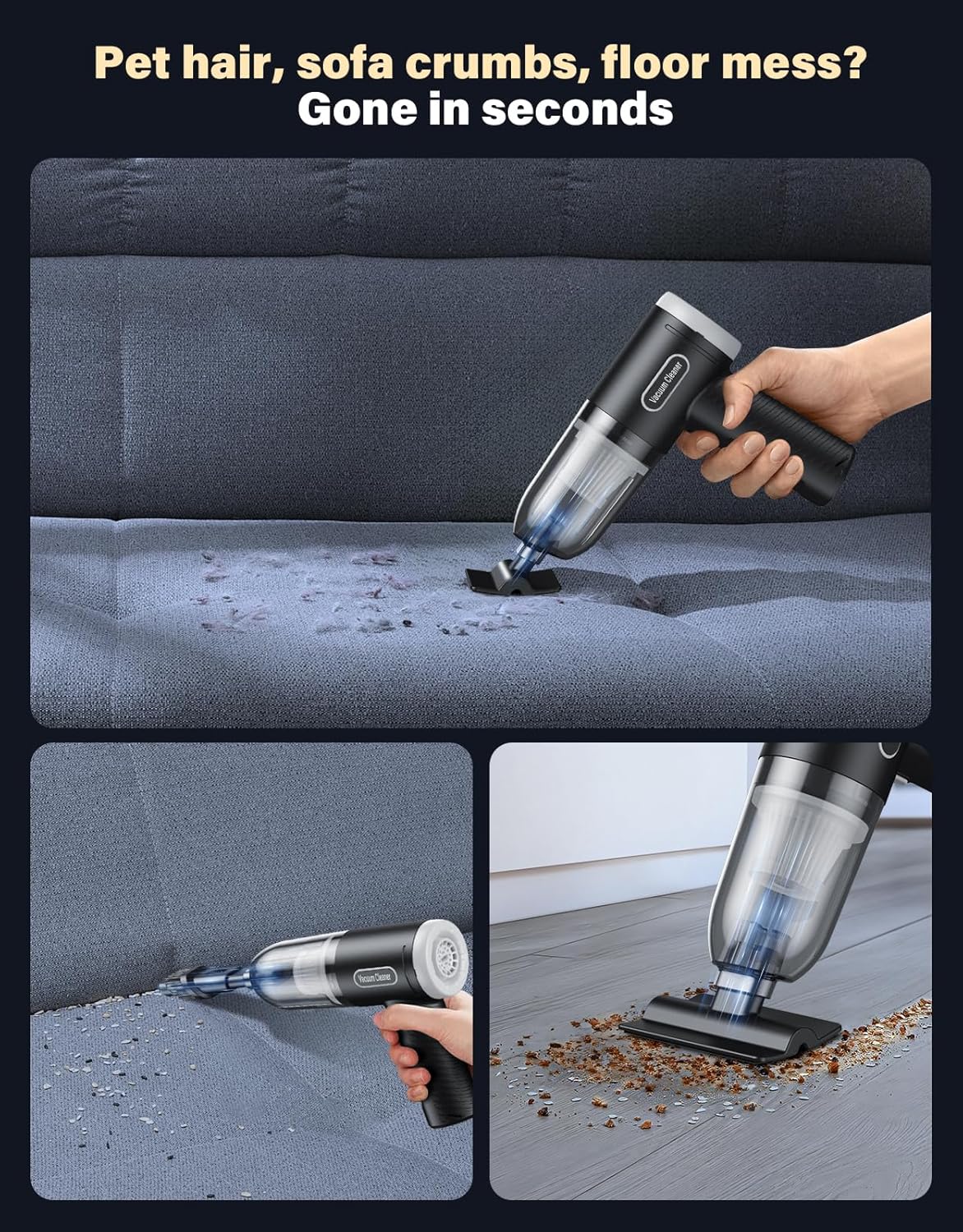 Car Vacuum Portable Cordless, 16000Pa Handheld Vacuum Mini Vacuum Cleaner High Power with Best Suction Brushless Motor, 4 in 1 2-Speed Air Duster Portable Vacuum for Car Keyboard Pet Hair