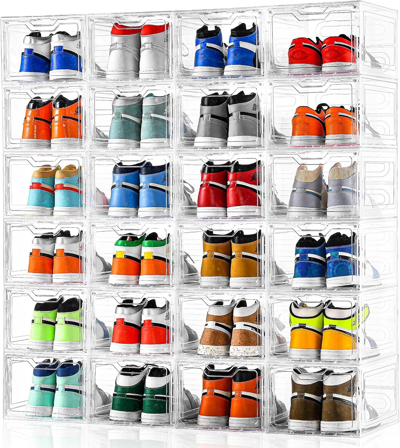 12 Pack Thicken & Sturdy Clear Shoe Storage Organizer with Magnetic Door, Shoe Boxes Clear Plastic Stackable for Closet, Shoe Rack for Sneaker Boot Container, Shoe Cabinet Fit up to US Size 12