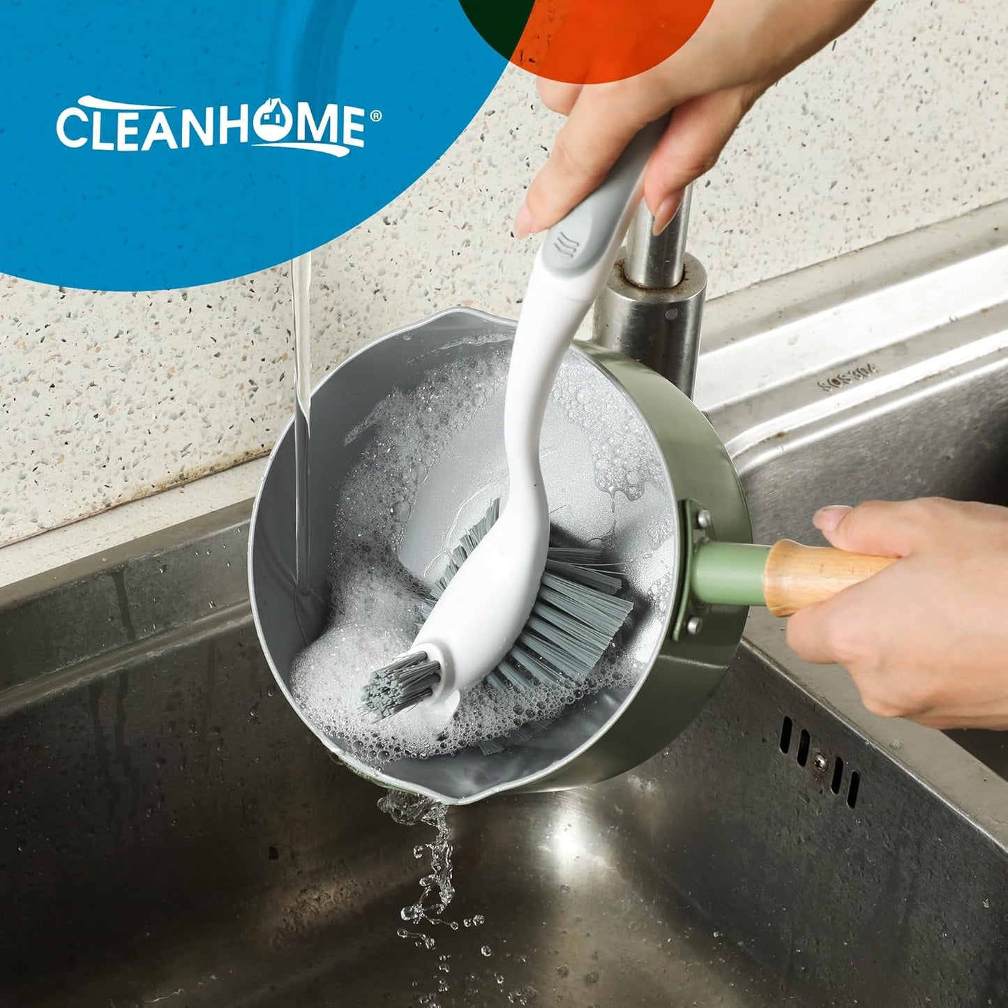 4-Pack Heavy-Duty Dish Scrub Brushes with Stiff Non-Scratch Bristles & Long Handle - Multi-Purpose Kitchen Cleaning Brushes for Pots, Pans, Bottles, Deep Cleaning