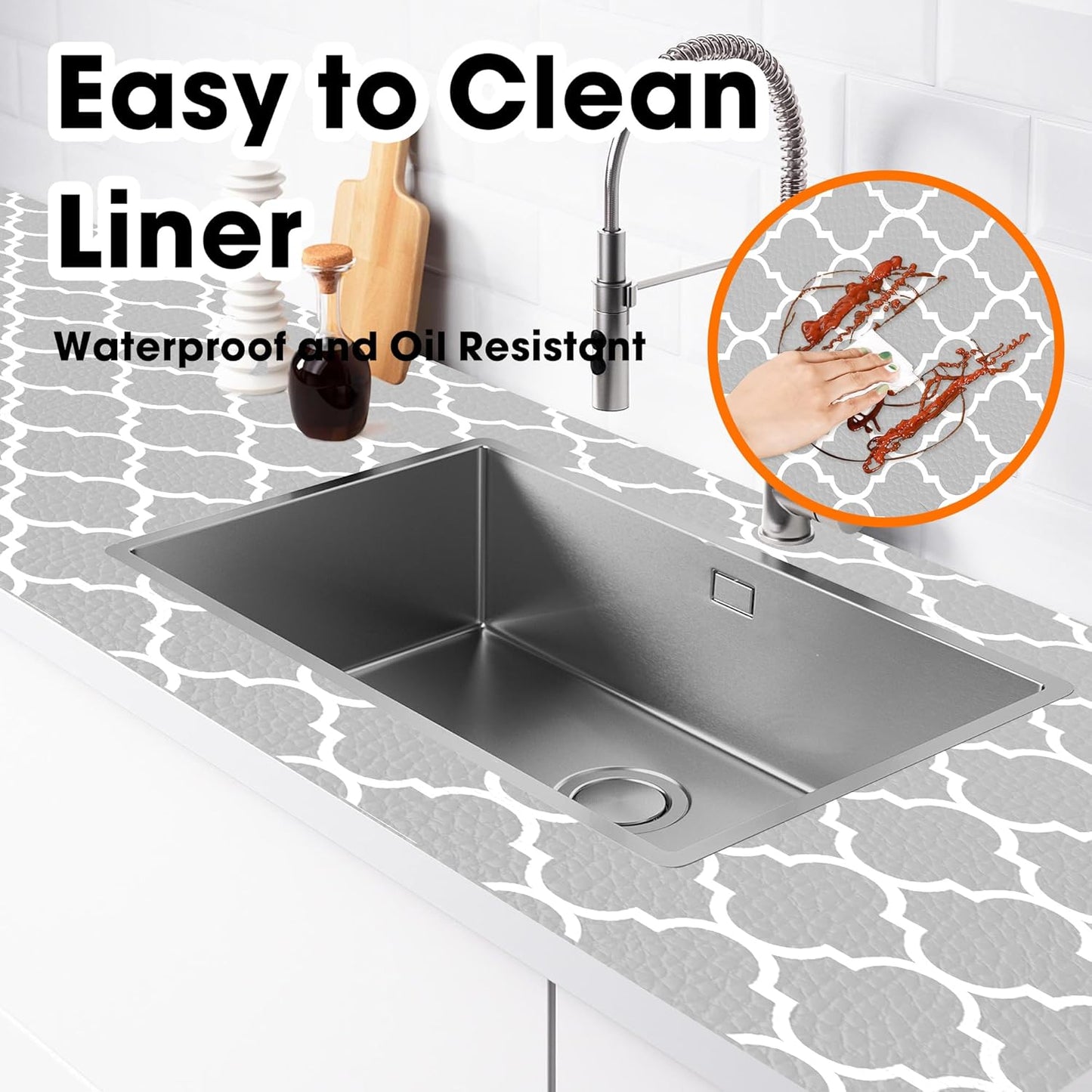 Drawer and Shelf Liner for Kitchen Cabinets Non-Adhesive, Non-Slip Cabinet Liner Shelf Paper Strong Grip Waterproof Easy to Clean for Kitchen Shelves Cupboard, Gray Lantern,17.5IN X 10FT