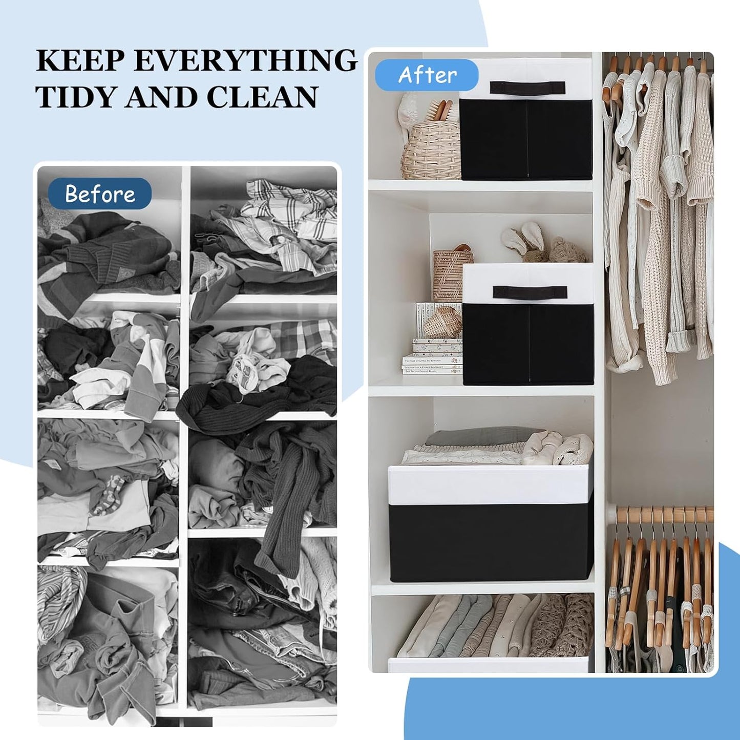 Criusia 6 Pack Closet Organizers and Storage Bins, Cute Dorm Room Essentials for Clothes Beddings Bags, Under Bed Storage Containers, Apartment Essentials Baskets for Organizing (14L*10W*9.5H)