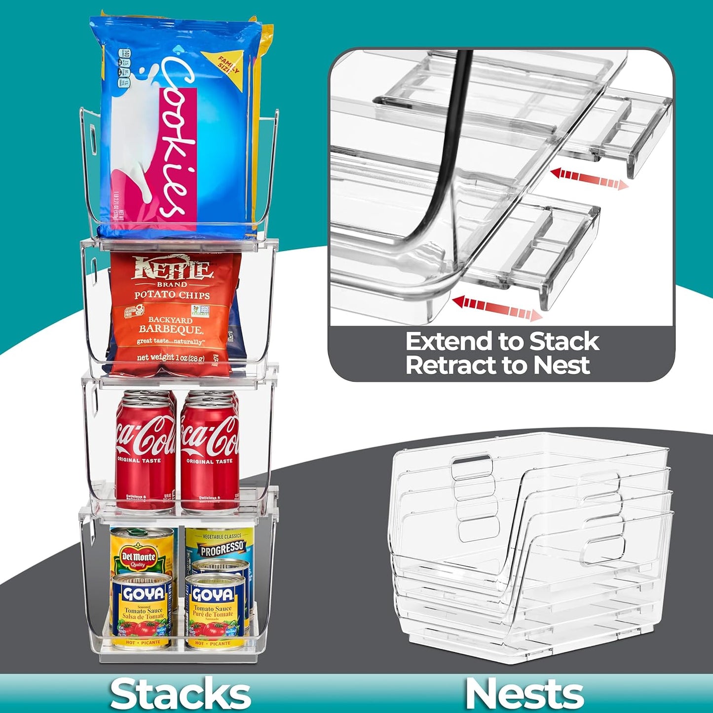 Sorbus Stackable Storage Bins Open Front - Clear Stackable Storage Bins - Pantry Bins for Storage and Organization - Acrylic Stackable Bins for Kitchen - Clear Pantry Organizer Bins (Medium 2 Pack)