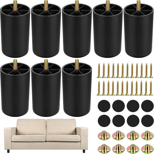 TURSTIN 8 Pack 3 Inch Plastic Furniture Legs with M8 T-Nuts Screws Tapered Sofa Couch and Chair Legs Replacement Furniture Legs for DIY Projects Sofas Coffee Tables Dressers Beds