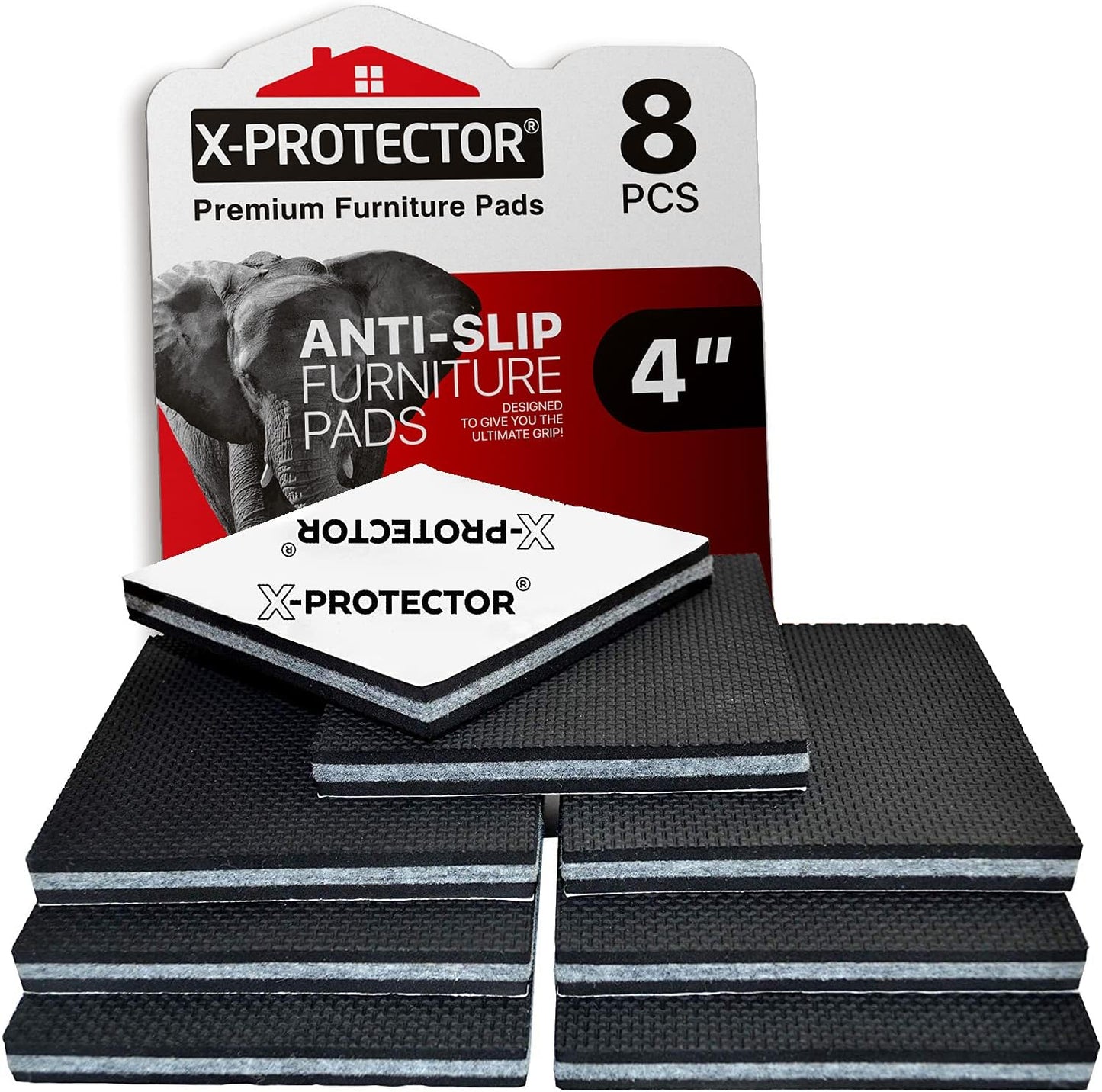 Non Slip Furniture Pads X-PROTECTOR - 8 PCS 4" - Premium Furniture Grippers! Rubber Feet Hardwood Floor Protectors for Furniture Legs - Couch Stoppers - Keep Your Furniture in Place Forever!