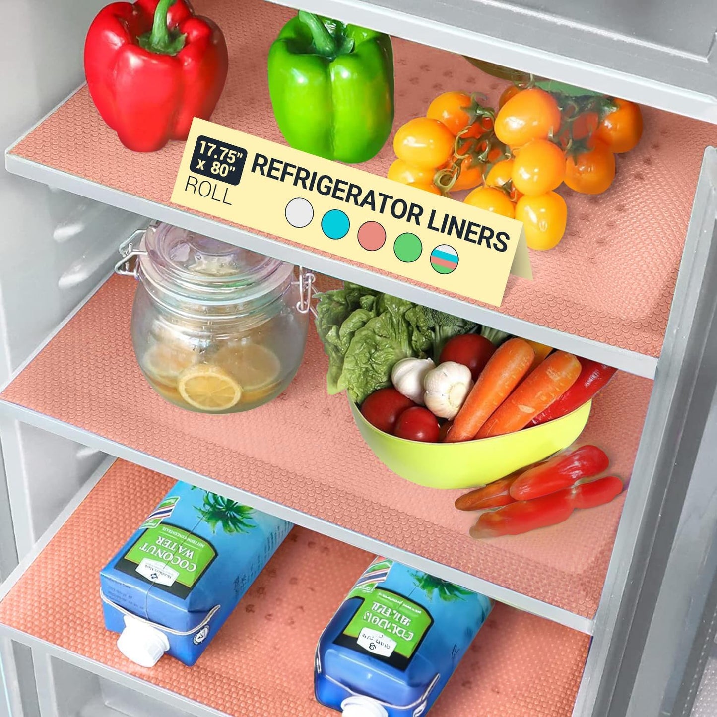 Refrigerator Liners for Shelves by Linda’s Essentials - Easy to Clean Fridge Liner with Spill Protection Fridge Shelf Liners & Drawer Liner, Nonslip BPA-Free Refrigerator Mats (Pink Roll)
