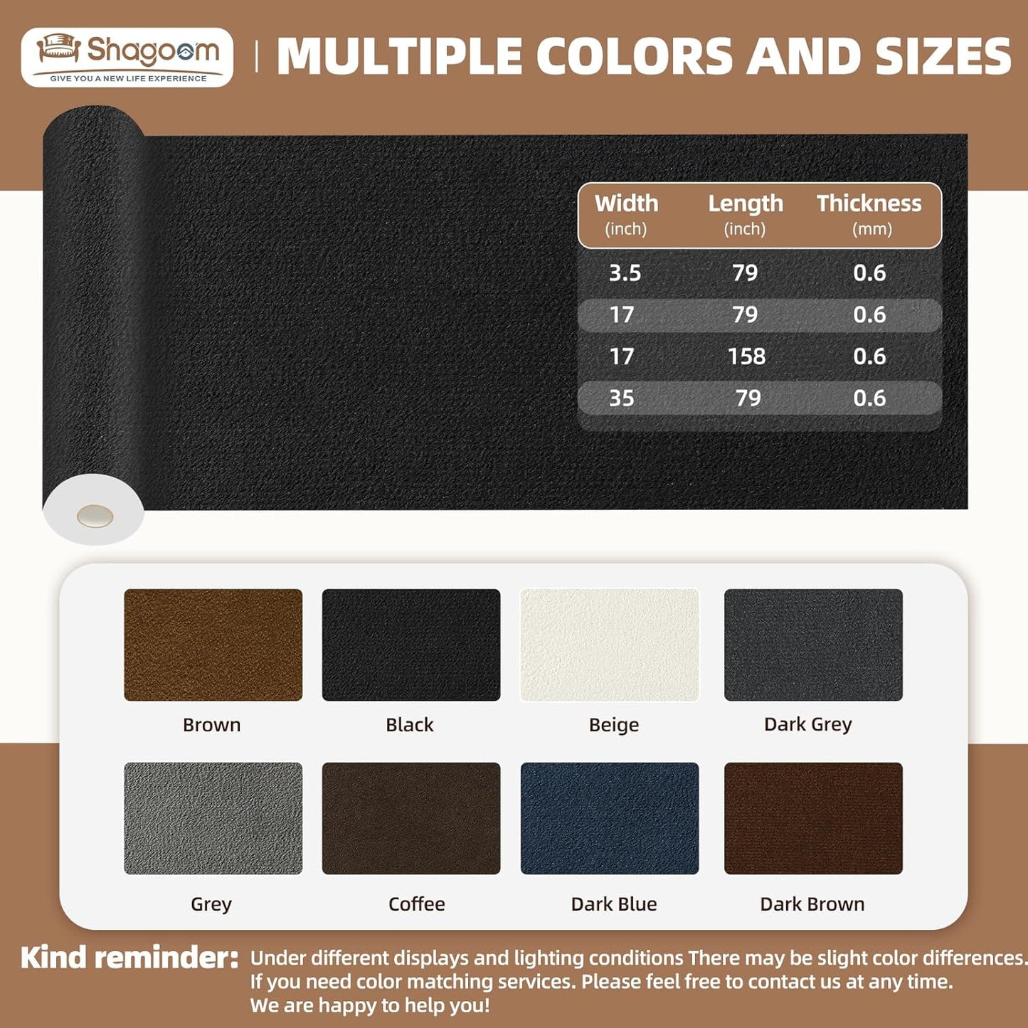 Suede Repair Patch, 17X158 Inch Fabric Large Repair Tape, Self-Adhesive Patches for Furniture, Sofa, Car Interior, Shoes, Hand Bag, Clothing (Brown, 17X158 Inch)