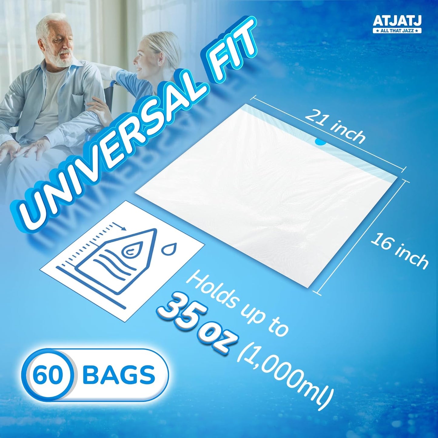 60 Packs Commode Liners With 60 Absorbent Pads, Leak-Proof Disposable Toilet Bags for Adults, Fits All Bedside Toilet Chairs Bucket, Portable Potty Liners for Home Medical Use, No Mess Cleanup