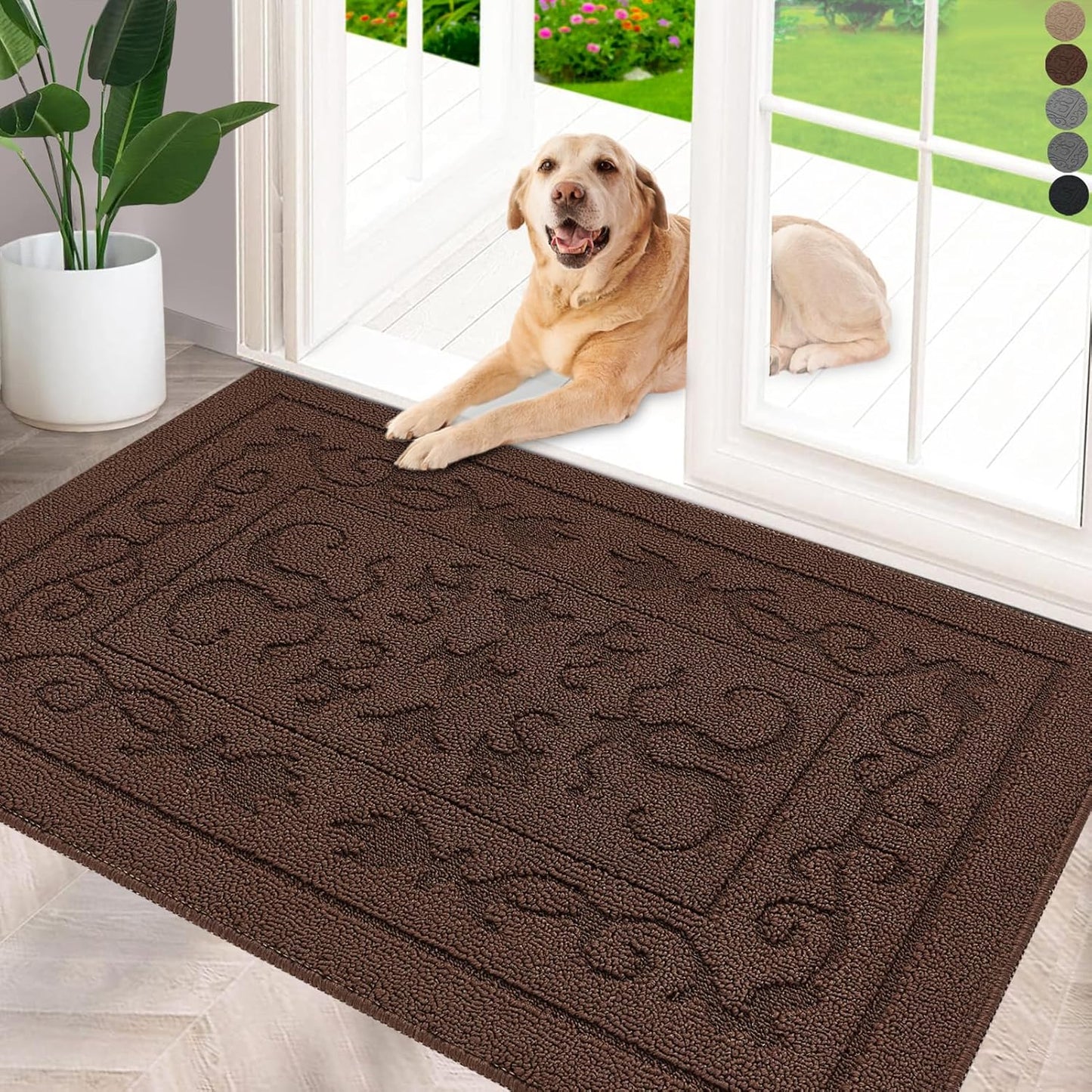 FONEYI Indoor Door Mat 20" x 32", Dirt Trapper Door Mats Non-Slip Entryway Rugs Washable, Absorbent Resist Dirt Welcome Mat, Low Profile Inside Floor Mats for Front Back Door and Entryway, Coffee