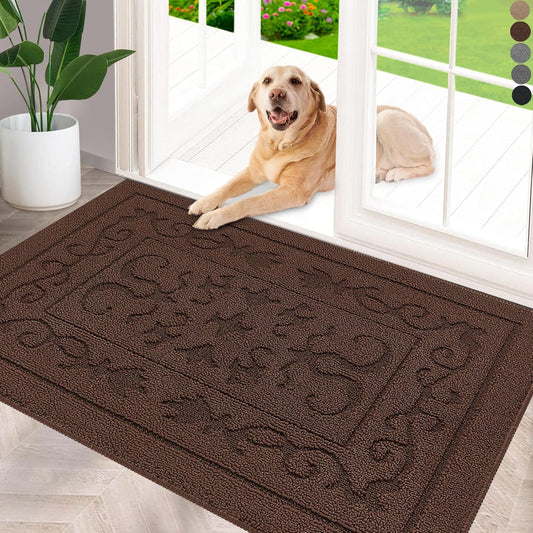 FONEYI Indoor Door Mat 20" x 32", Dirt Trapper Door Mats Non-Slip Entryway Rugs Washable, Absorbent Resist Dirt Welcome Mat, Low Profile Inside Floor Mats for Front Back Door and Entryway, Coffee