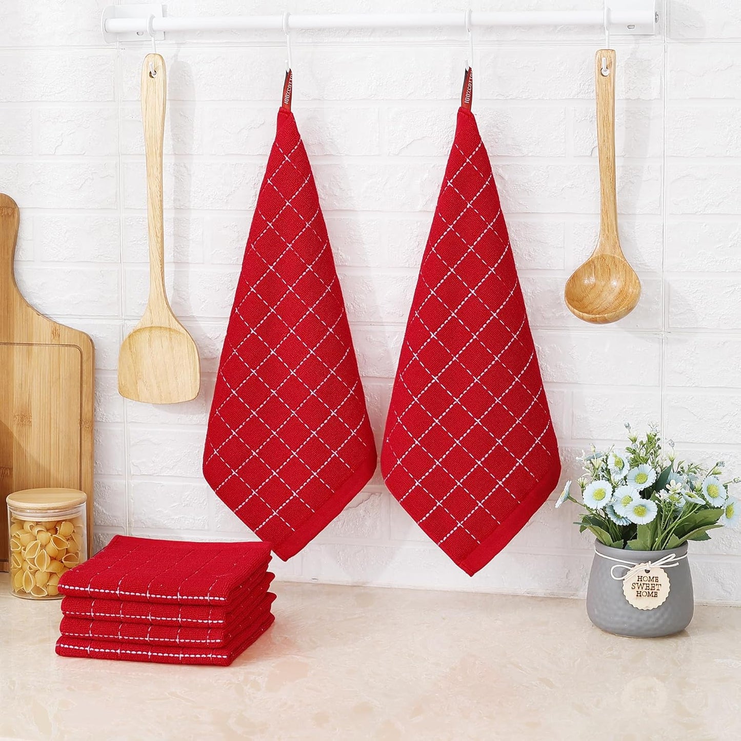 Homaxy 100% Cotton Terry Kitchen Dish Cloths, Ultra Soft and Absorbent Dish Towels for Kitchen, Suitable for Drying and Washing Dishes, 6 Pack, 12 x 12 Inches, Red