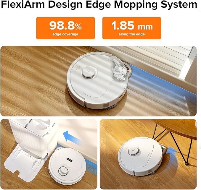 roborock Qrevo Plus Robot Vacuum and Mop with FlexiArm Design Edge Mopping, Self-Emptying, 10 mm Liftable Mops, Auto Mop Washing & Drying, Reactive Tech Obstacle Avoidance, 7,000 Pa Suction, White