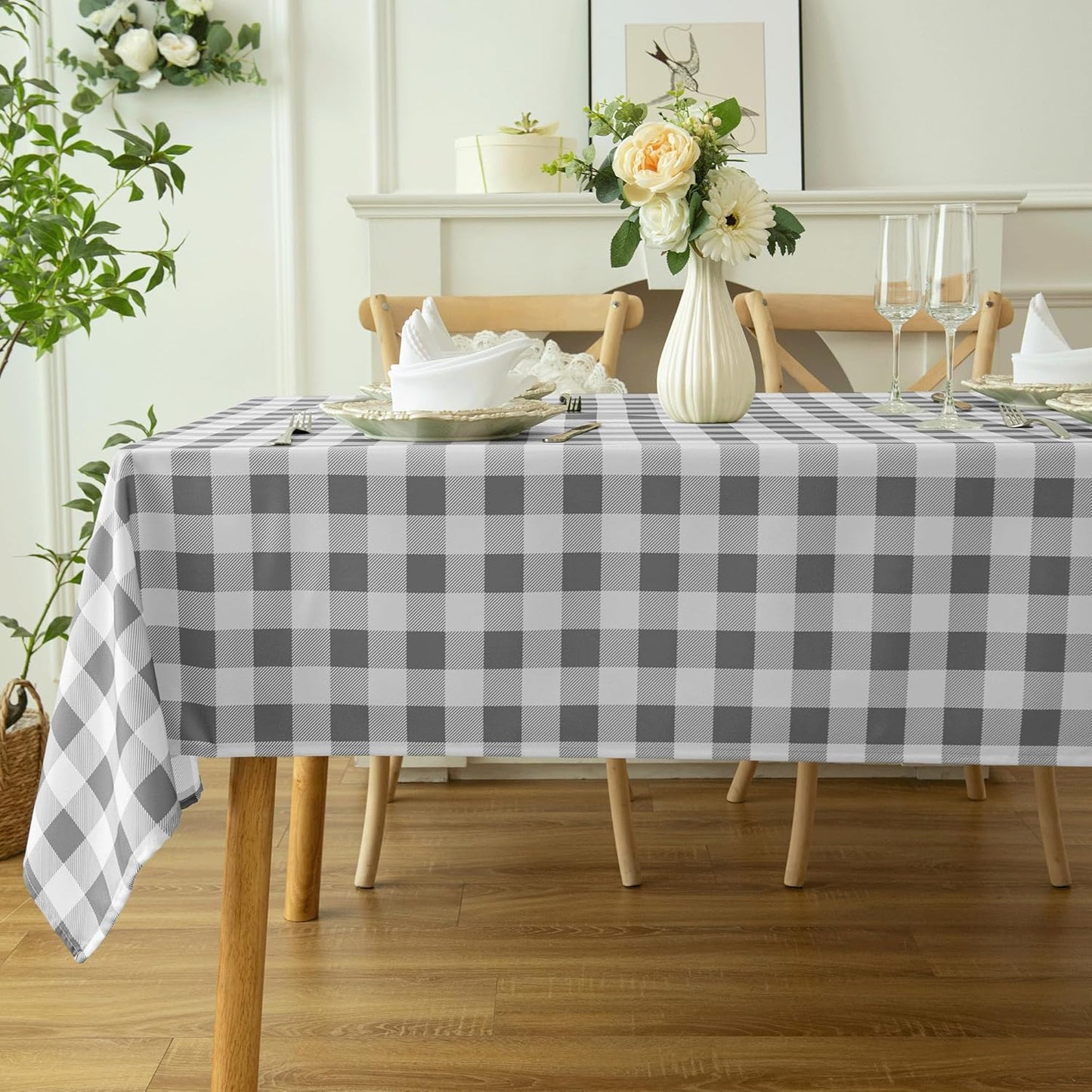 Classic Gingham Buffalo Tablecloth Fabric - Oblong 58x144 Inch Water Proof Checkered Table Cloth for Indoor Outdoor - Table Cover for Birthday, Picnics, BBQs, and Parties